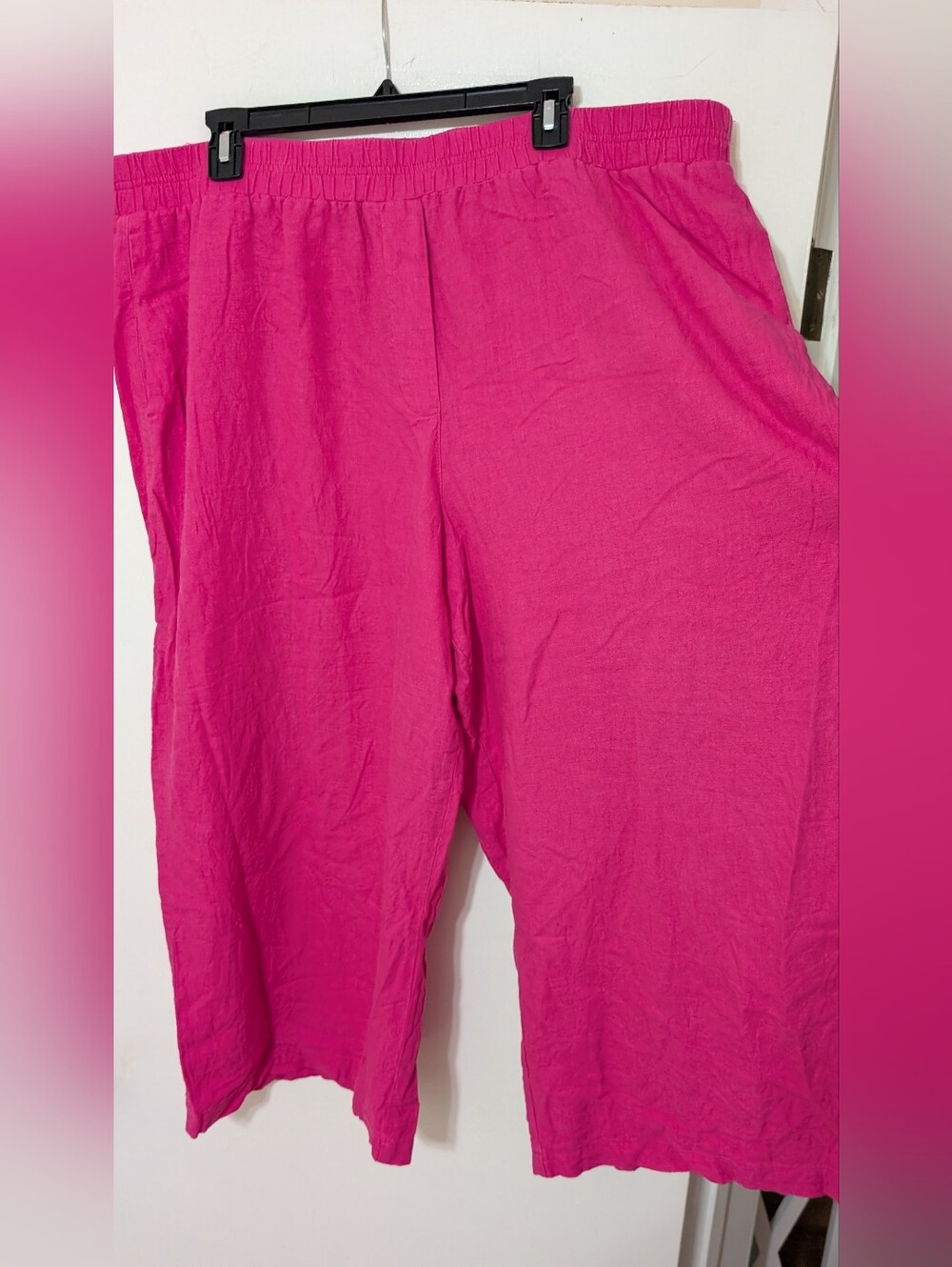 Women's Hot Pink Elastic Waist Linen Pants